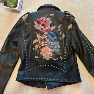 Studded Embroidered Vegan Leather Jacket